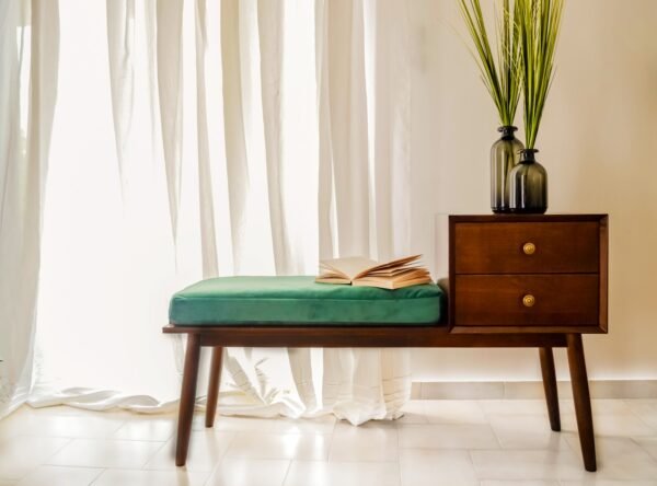 White Mid Century Upholstery Bench/ Seating/ Handmade/ Custom made - Image 5