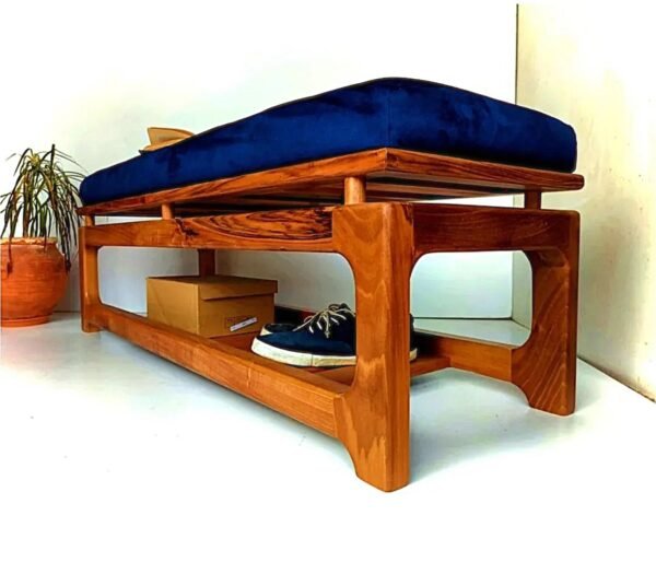Solid Walnut Upholstery Bench With Shoe Storage/ Seating/ Handmade/ Custom made - Image 11