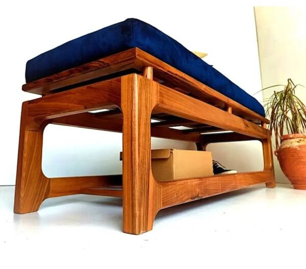 Solid Walnut Upholstery Bench With Shoe Storage/ Seating/ Handmade/ Custom made - Image 10