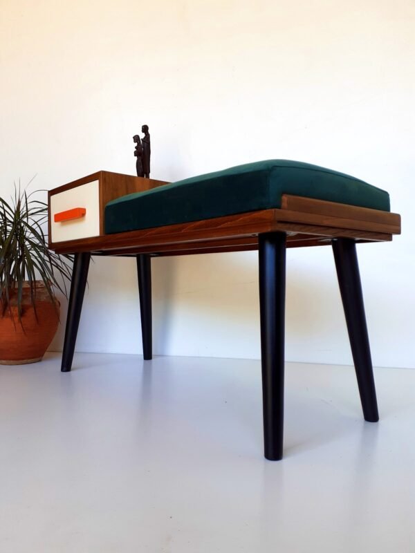 Retro Upholstered bench/ Gossip Table/ Mid Century Modern/ Custom Made/ Handmade - Image 2