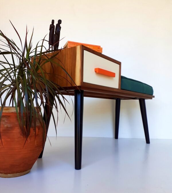 Retro Upholstered bench/ Gossip Table/ Mid Century Modern/ Custom Made/ Handmade