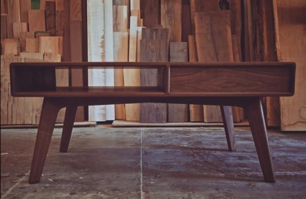 Mid Century Solid Walnut Coffee Table With Drawer And Open Space/ Sofa Table/ Custom Made/ Handmade - Image 3