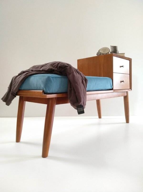 White Mid Century Upholstery Bench/ Seating/ Handmade/ Custom made - Image 12