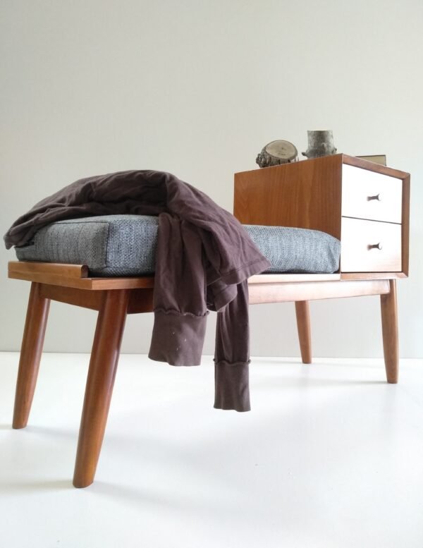 White Mid Century Upholstery Bench/ Seating/ Handmade/ Custom made - Image 11