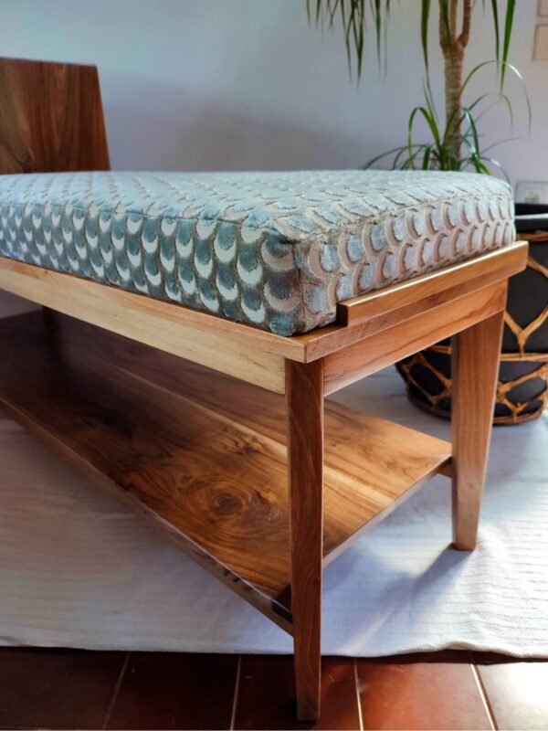 Solid Walnut Upholstery Bench with Shoe Storage/ Mid Century/ Solid Wood/ Seating/ Handmade/ Custom made - Image 7
