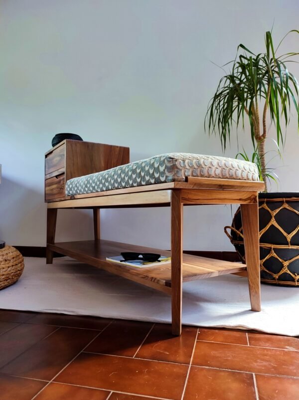 Solid Walnut Upholstery Bench with Shoe Storage/ Mid Century/ Solid Wood/ Seating/ Handmade/ Custom made - Image 6
