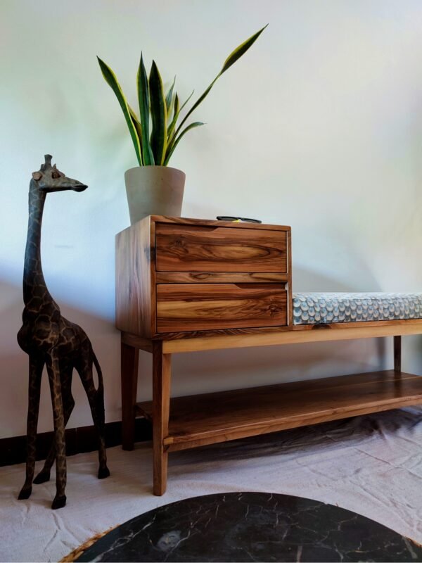 Solid Walnut Upholstery Bench with Shoe Storage/ Mid Century/ Solid Wood/ Seating/ Handmade/ Custom made - Image 4