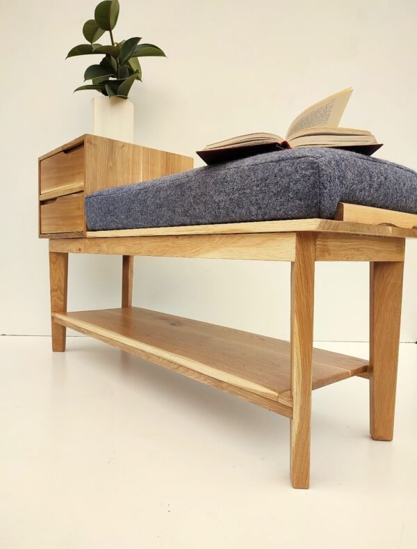 Solid Oak Upholstery Bench with Shoe Storage/ Mid Century/ Solid Wood/ Seating/ Handmade/ Custom made