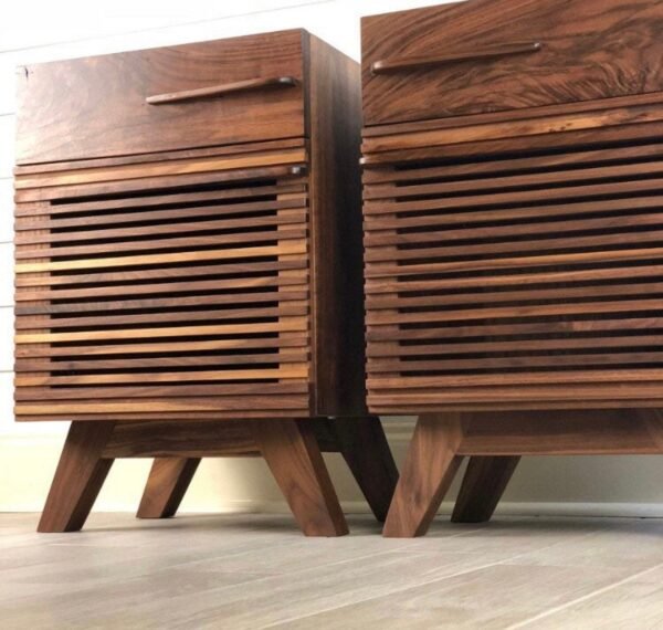 Shutter Design Solid Walnut Bedside Table/ Nightstand/ Custom Made - Image 11